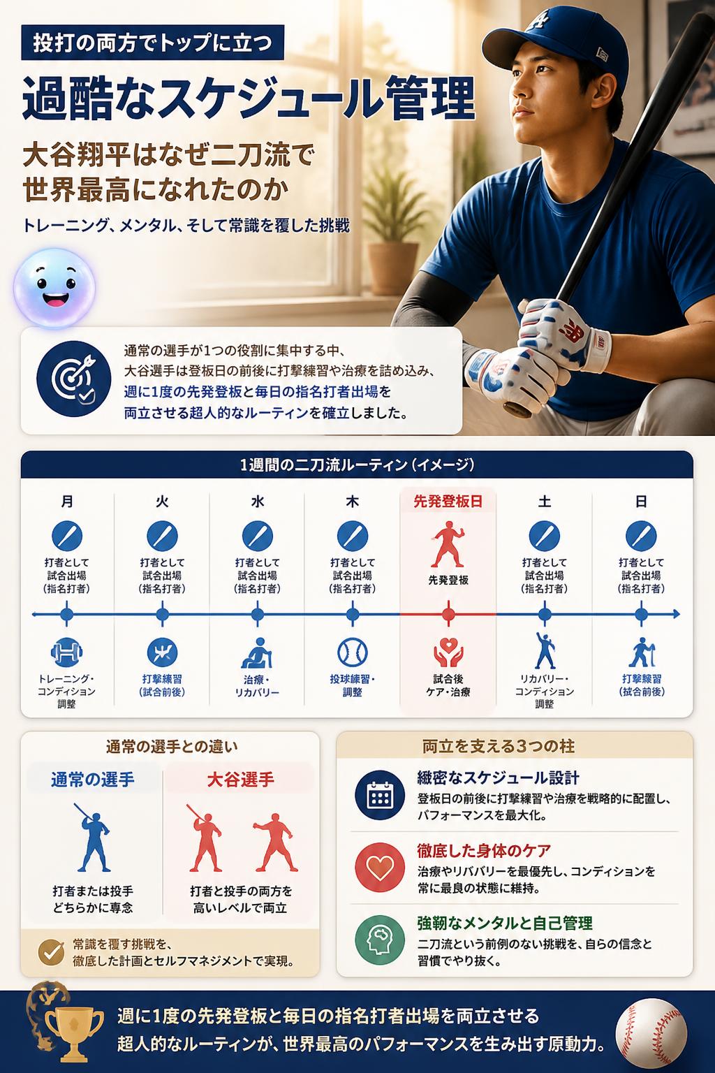 投打の両方でトップに立つ過酷なスケジュール管理