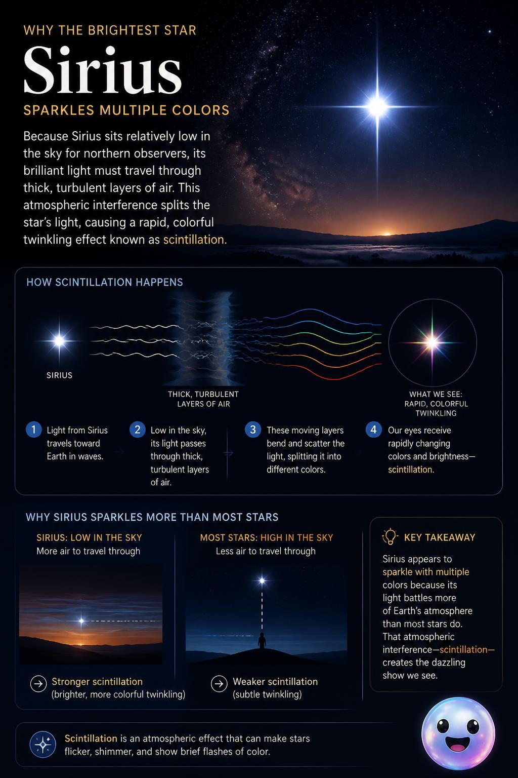 Why the brightest star sparkles multiple colors