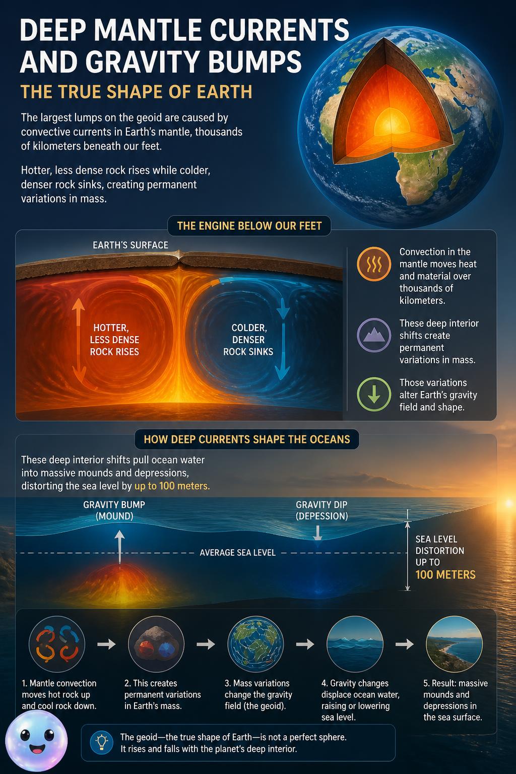 Deep mantle currents and gravity bumps