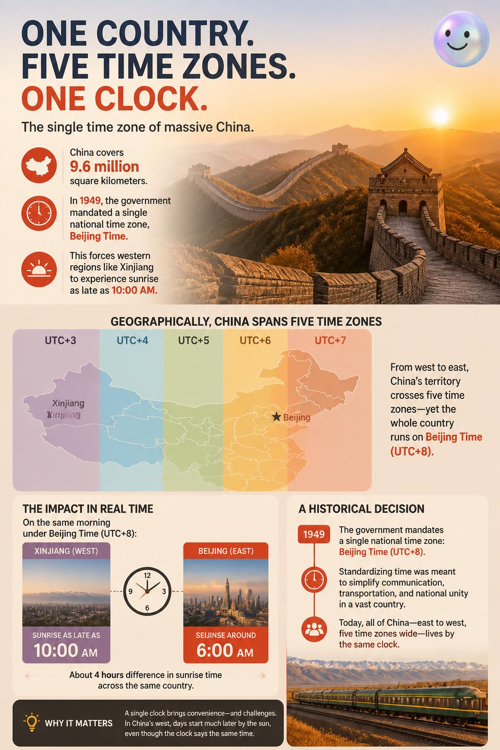 The single time zone of massive China