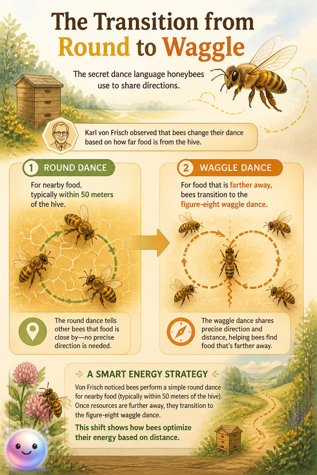 The transition from round to waggle