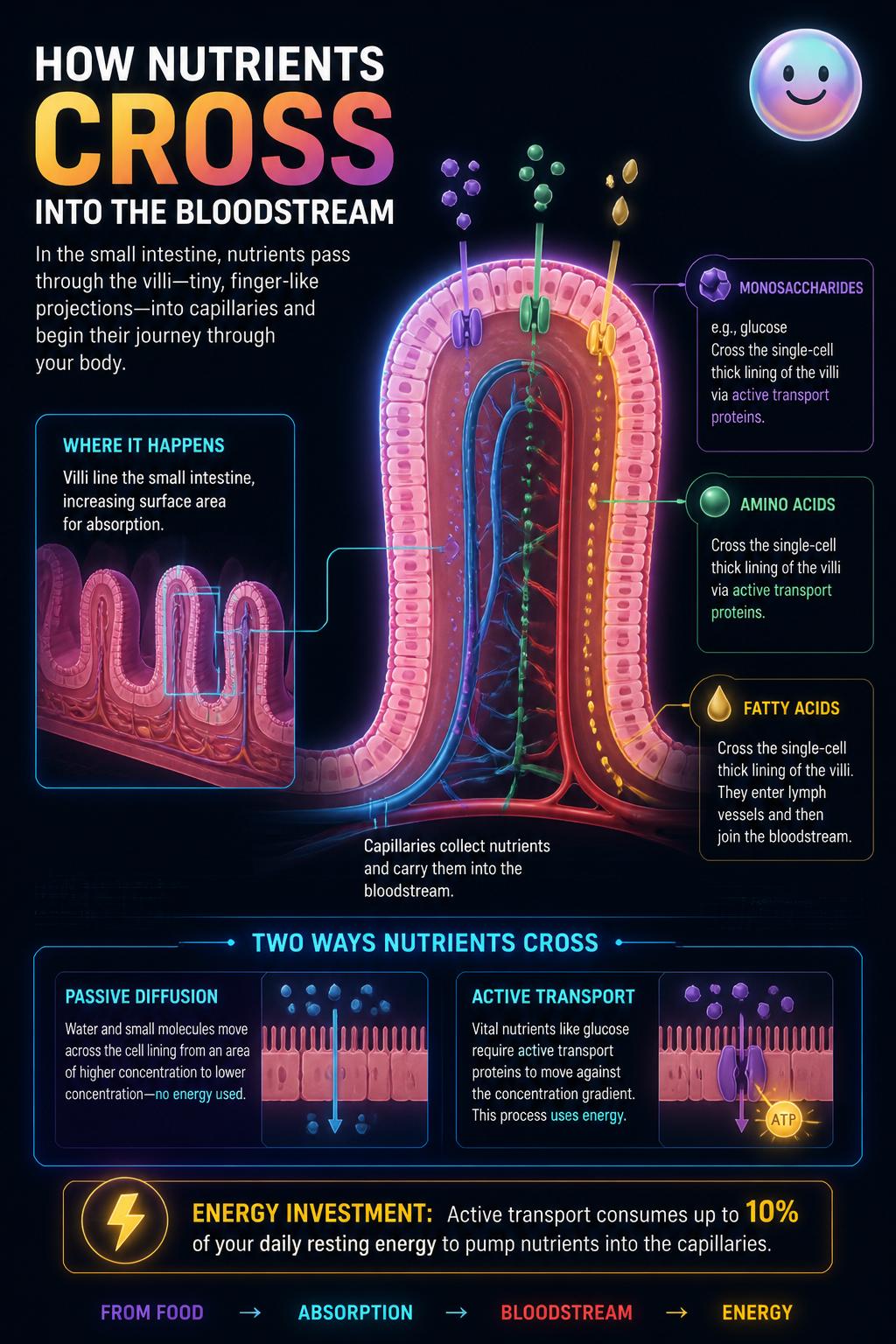 How nutrients cross into the bloodstream