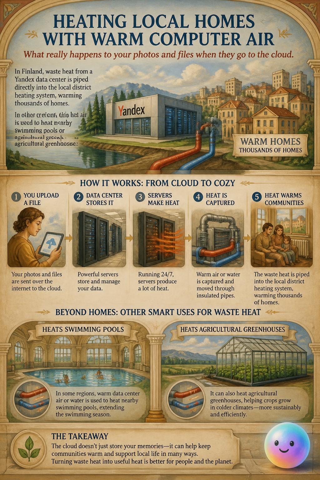 Heating local homes with warm computer air