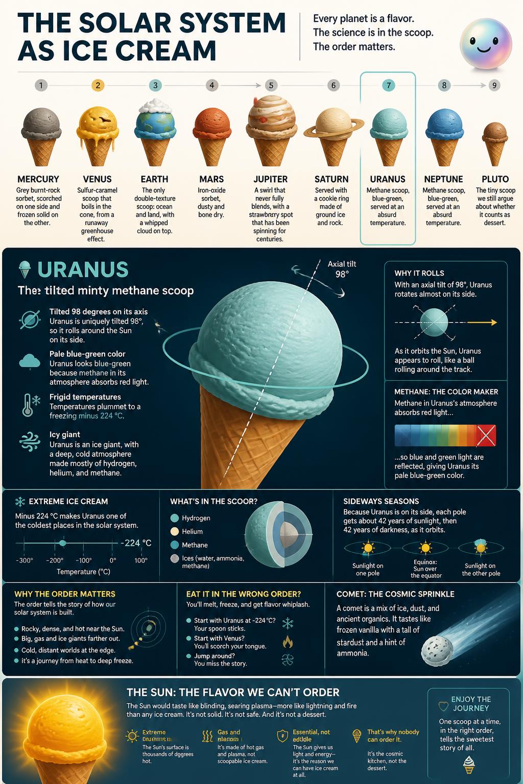 Uranus and the tilted minty methane scoop