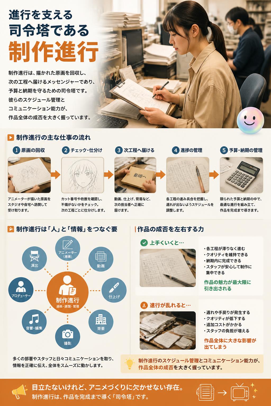 進行を支える司令塔である制作進行