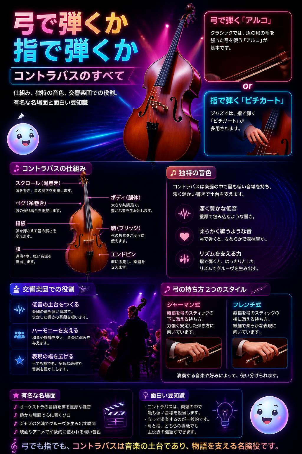 弓で弾くか指で弾くか
