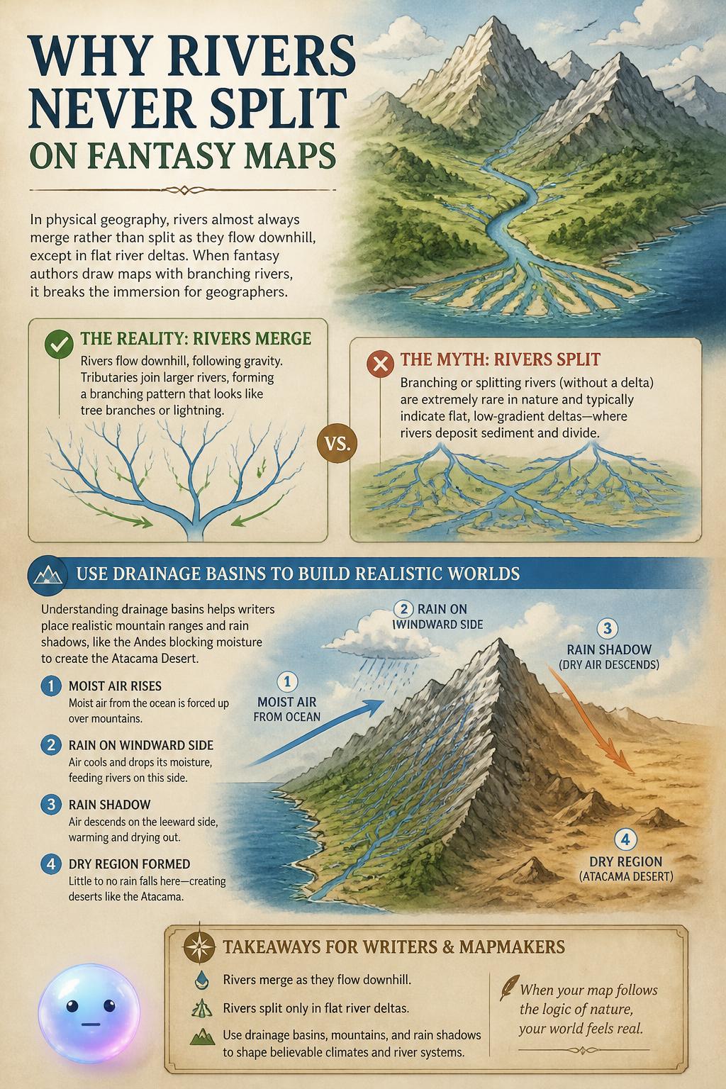 Why rivers never split on fantasy maps