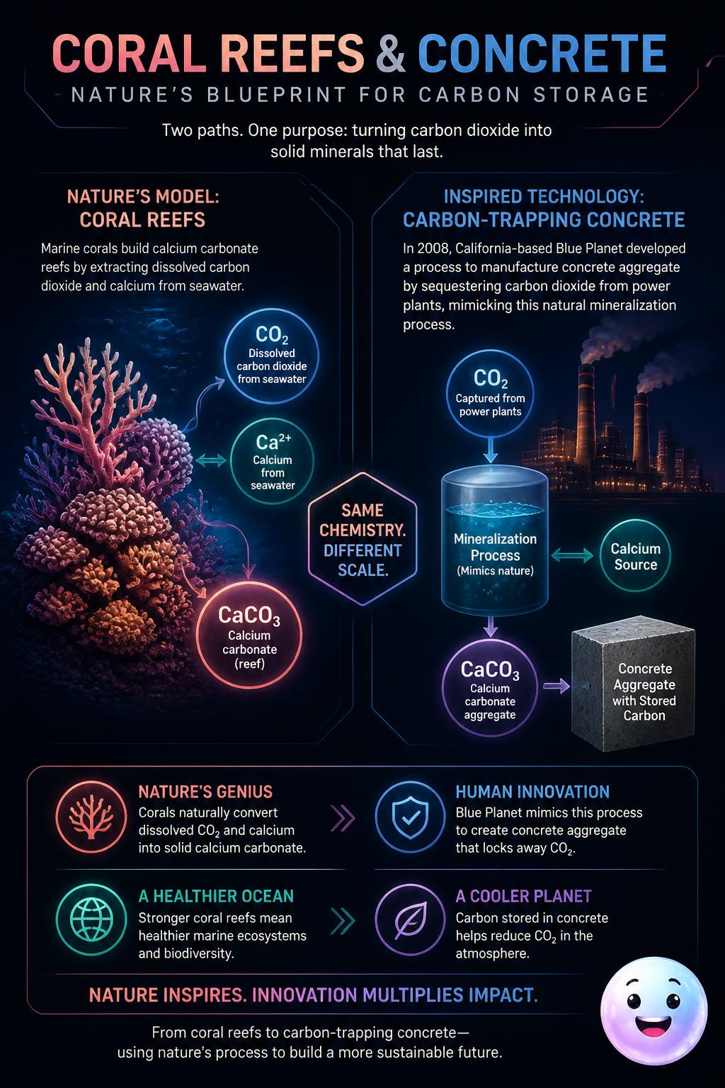 Coral reefs and concrete that traps carbon