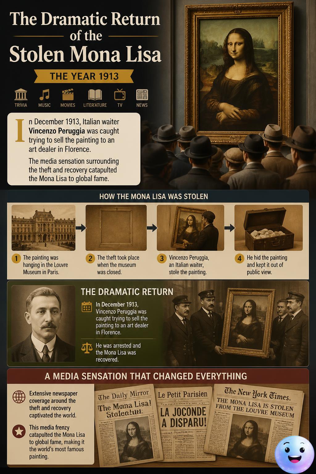 The dramatic return of the stolen Mona Lisa