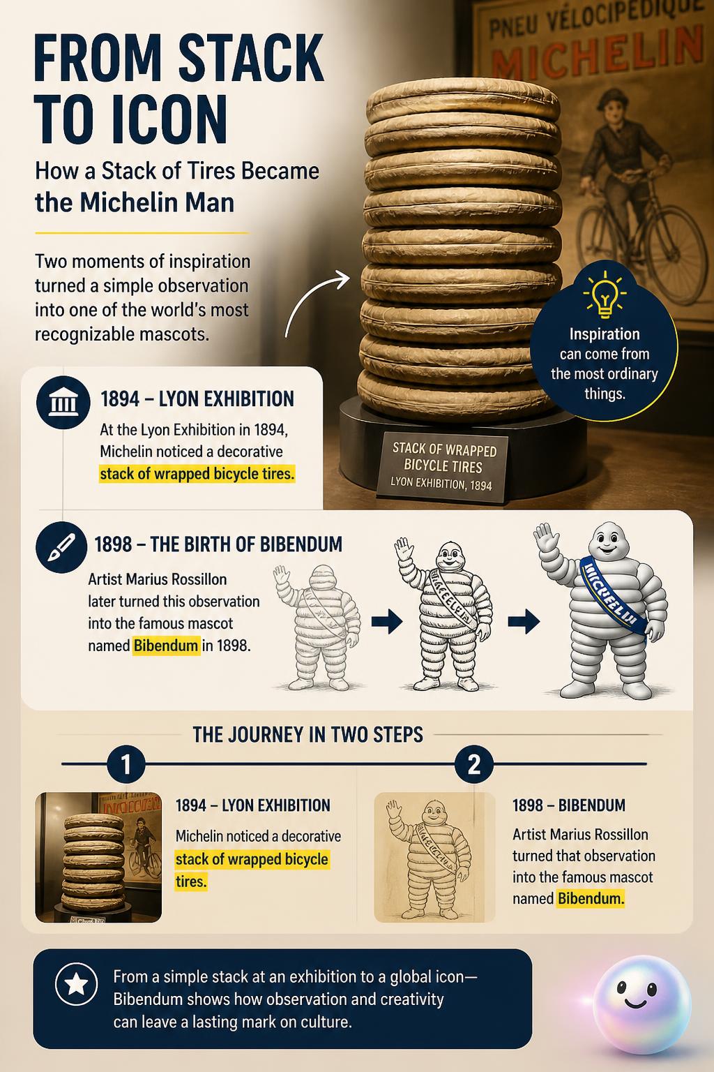 A stack of tires that became the Michelin Man