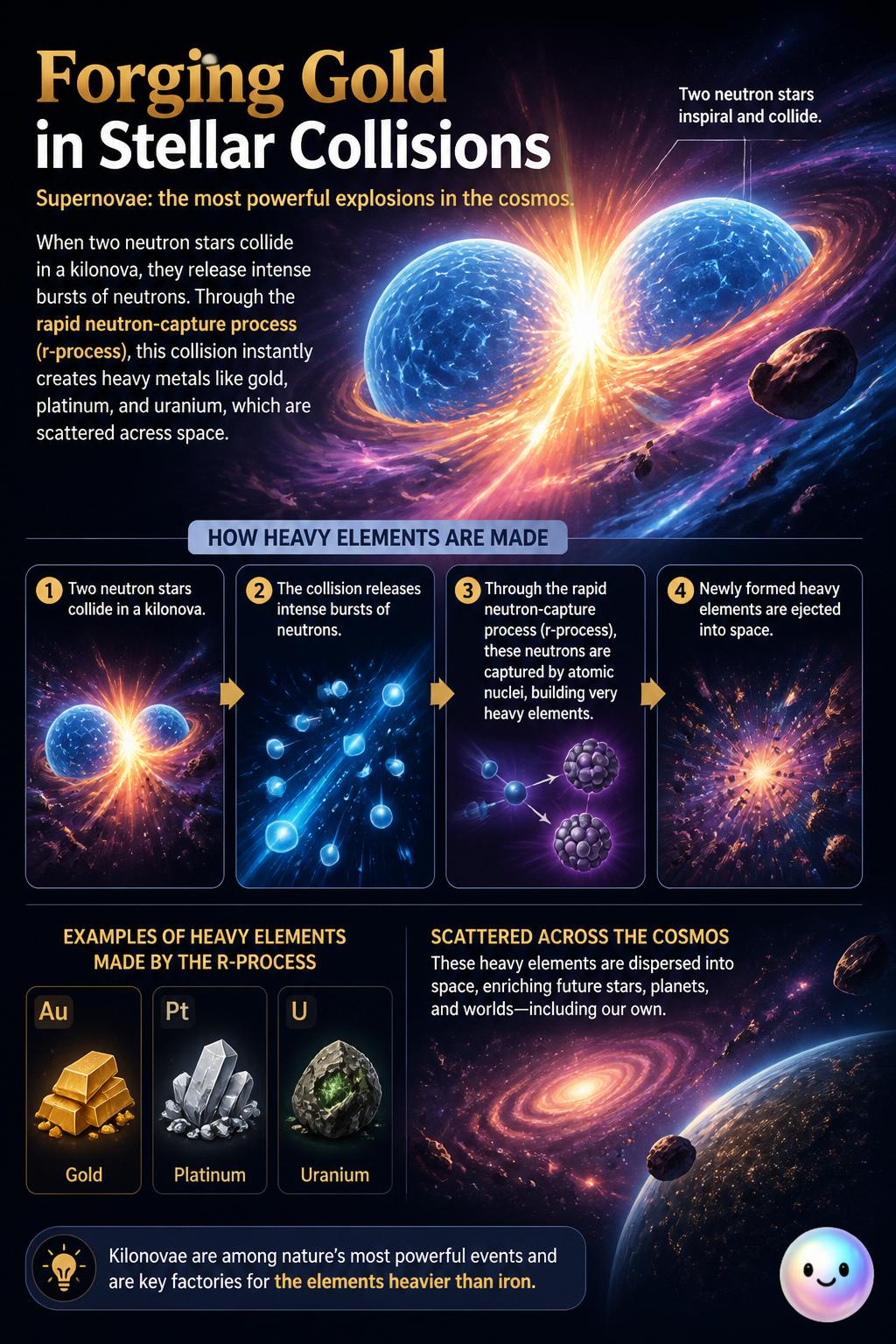 Forging gold in stellar collisions