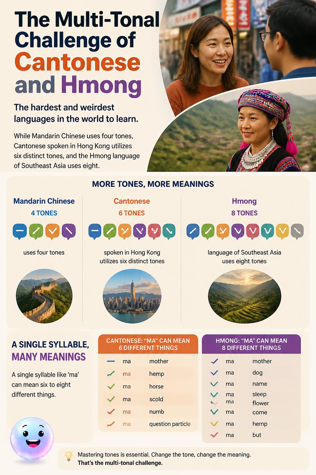 The multi-tonal challenge of Cantonese and Hmong