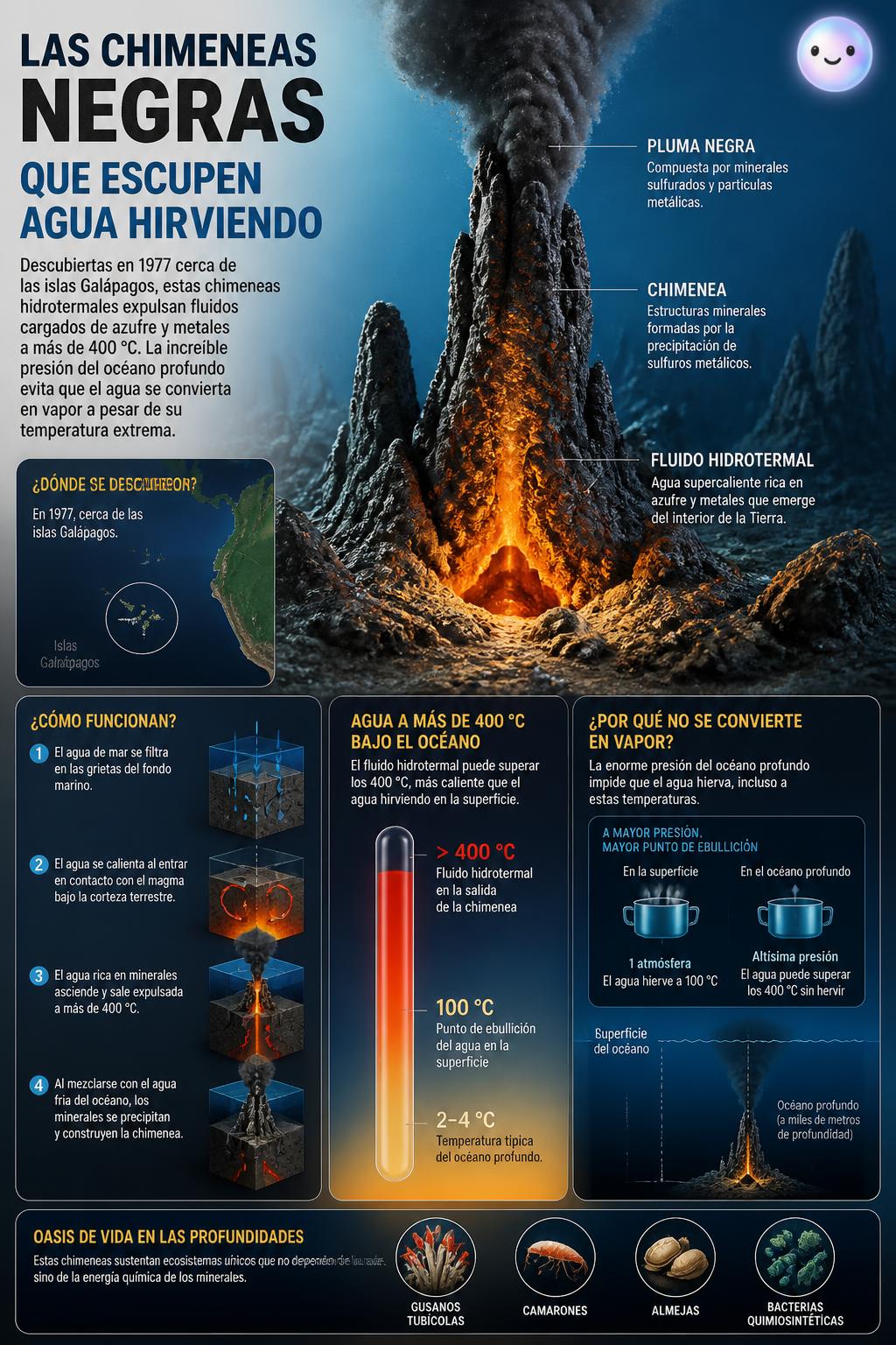 Las chimeneas negras que escupen agua hirviendo