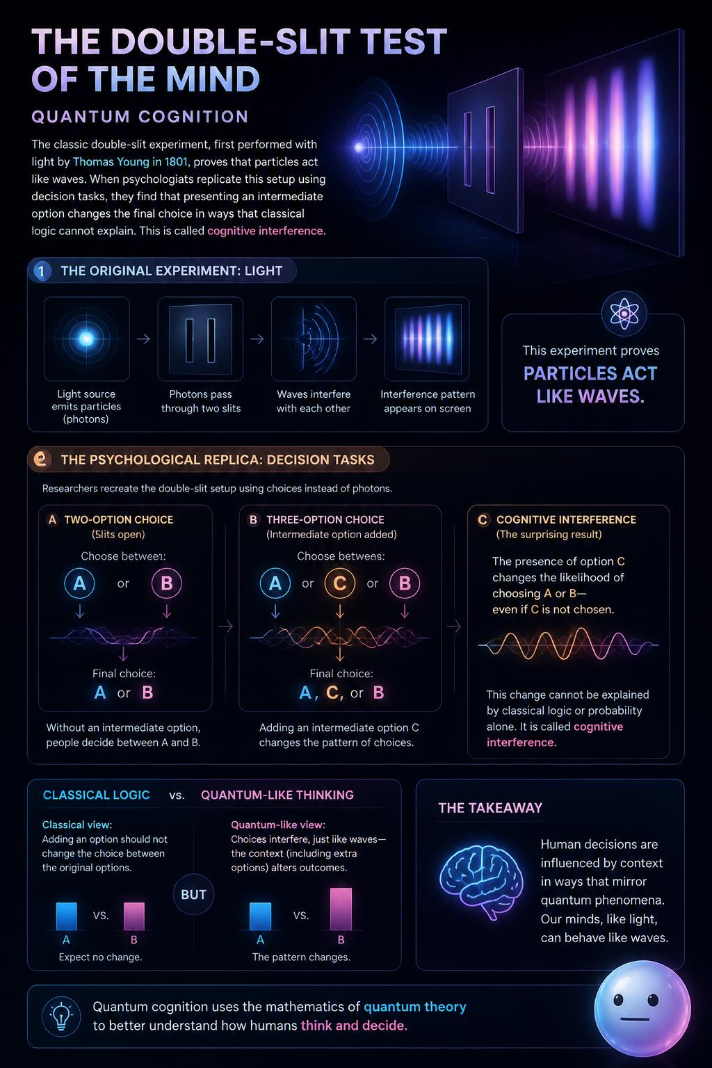 The double slit test of the mind