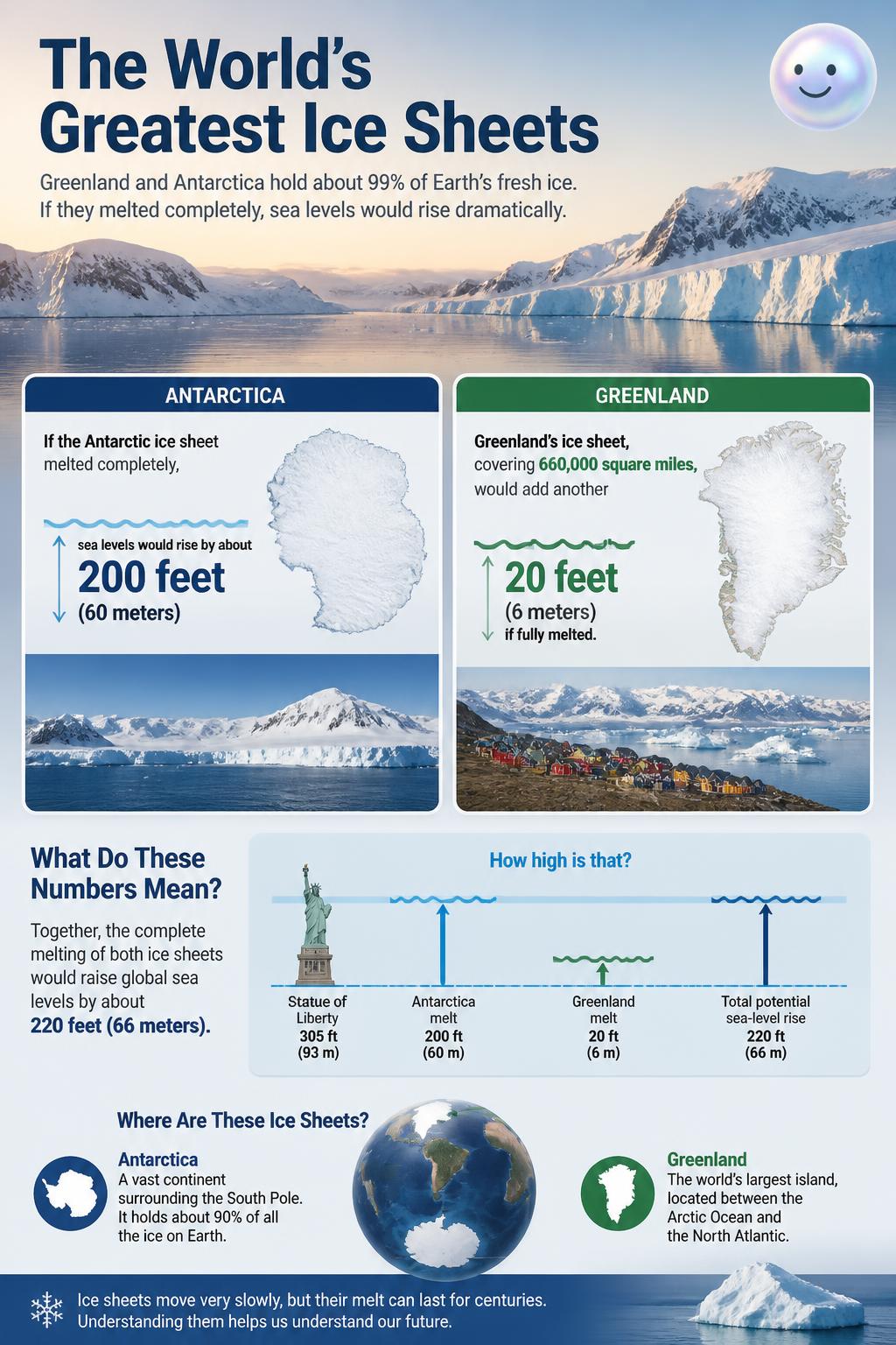 The massive ice sheets of Greenland and Antarctica