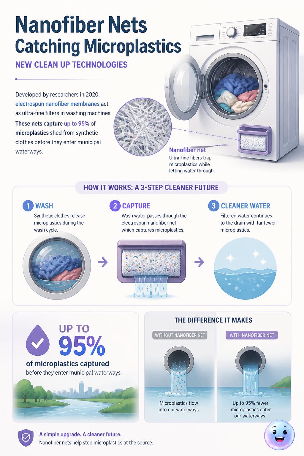 Nanofiber Nets Catching Microplastics Infographic