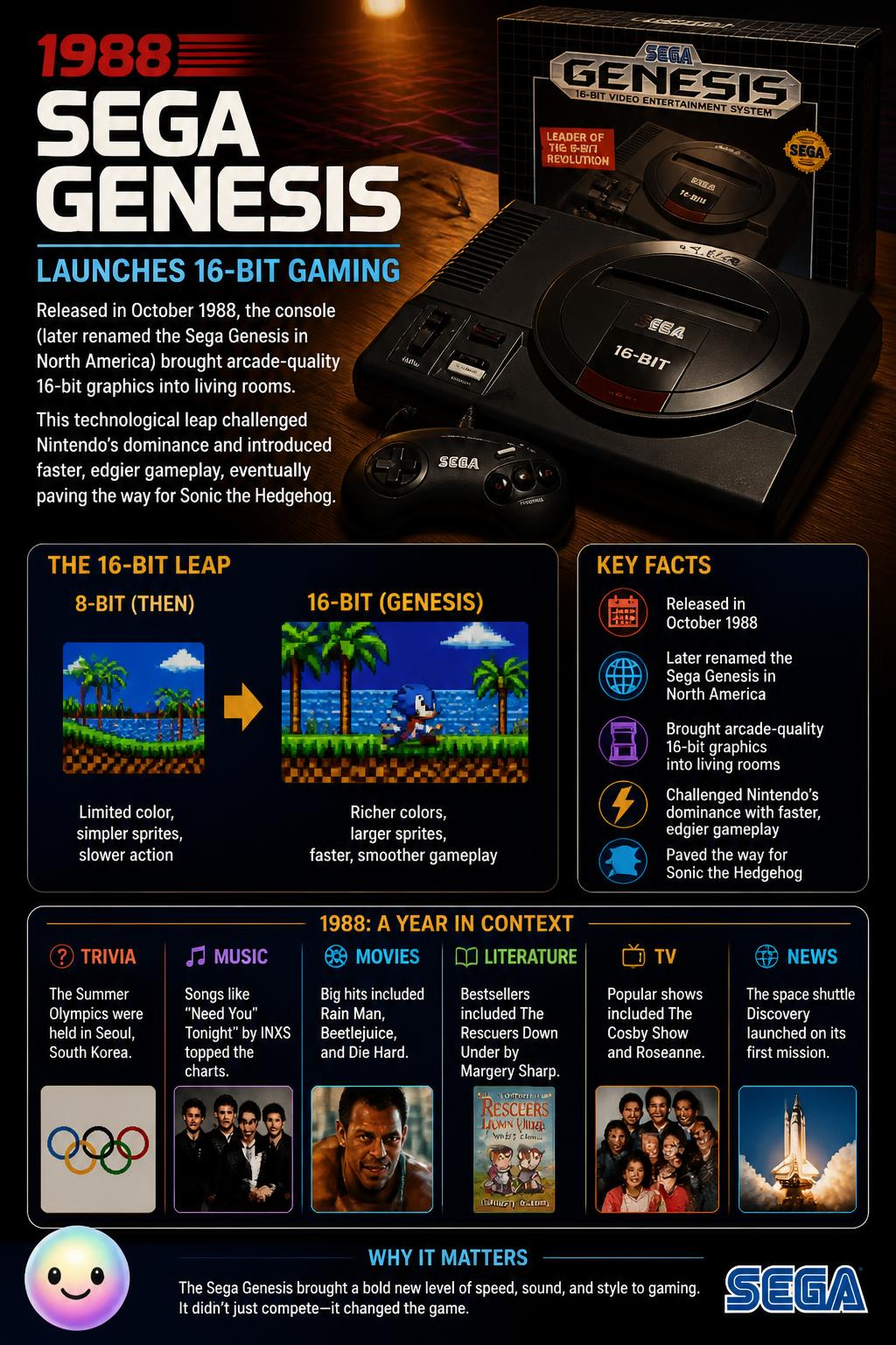 The Sega Genesis launches 16-bit gaming