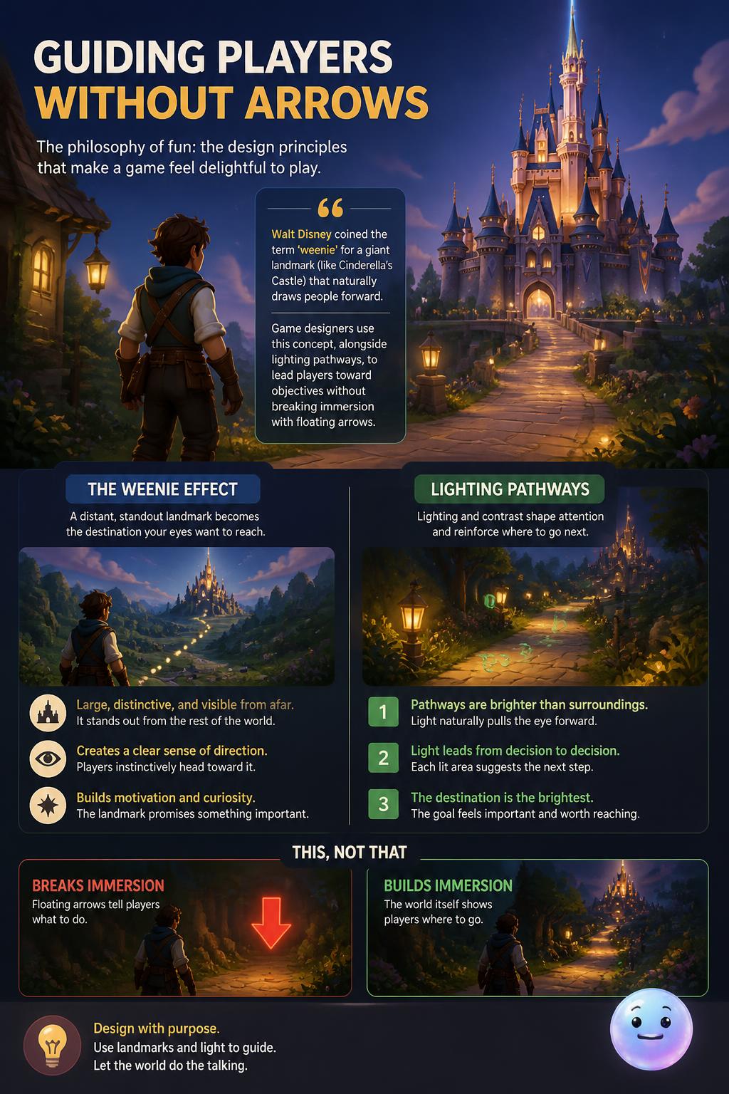 Guiding players without using ugly arrow signs