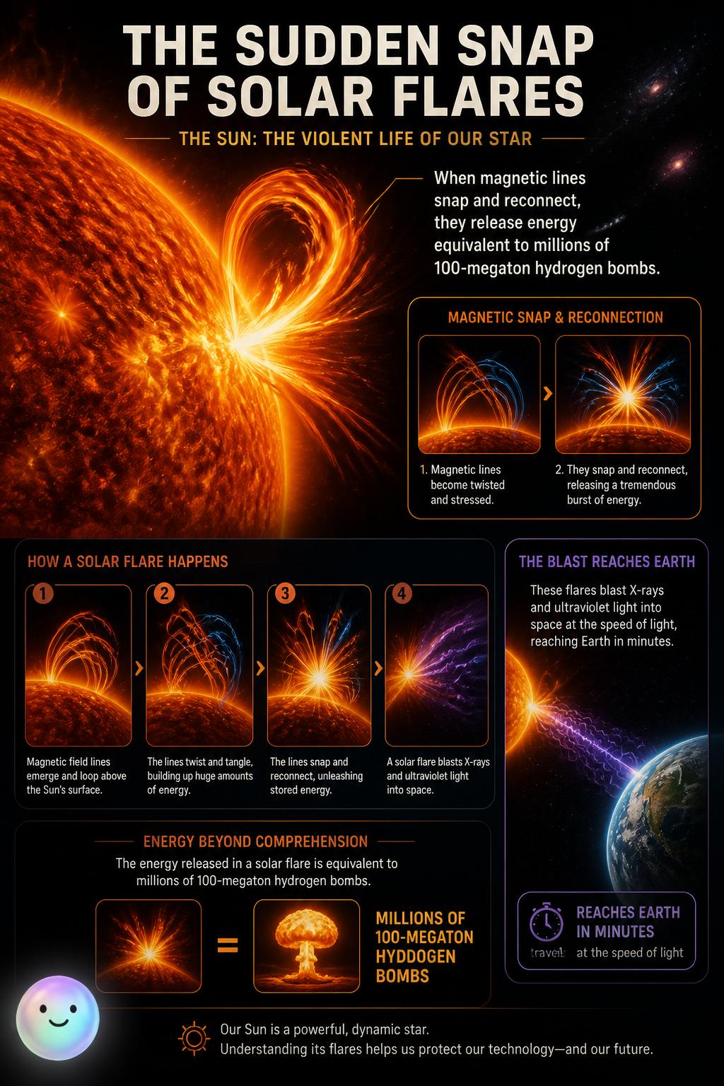 The sudden snap of solar flares