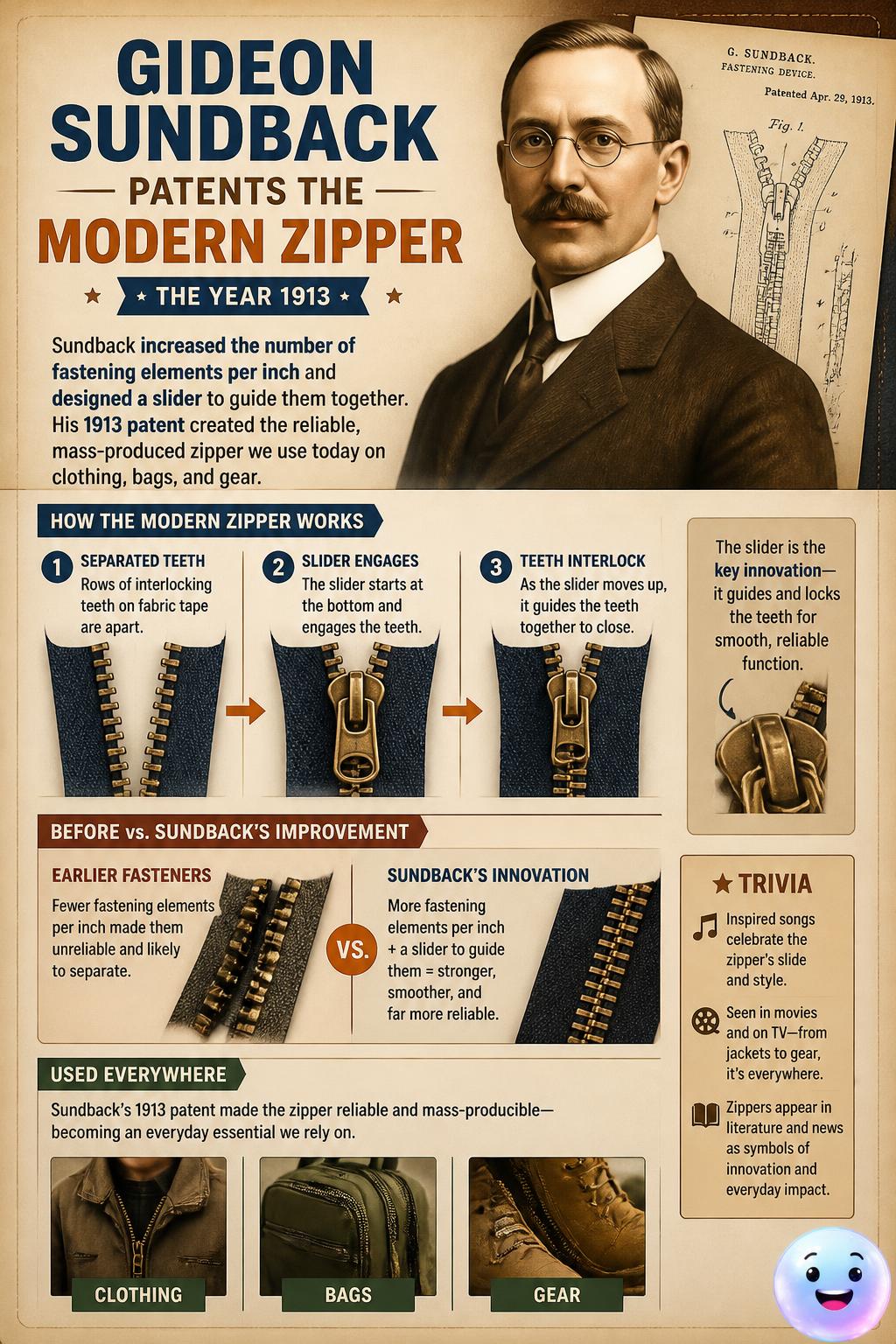 Gideon Sundback patents the modern zipper
