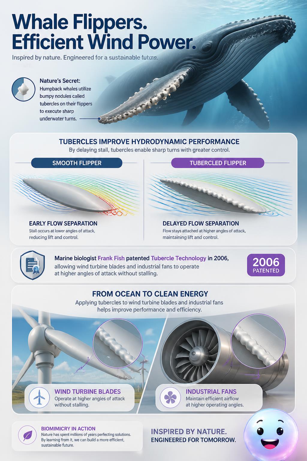Whale flippers and efficient wind power