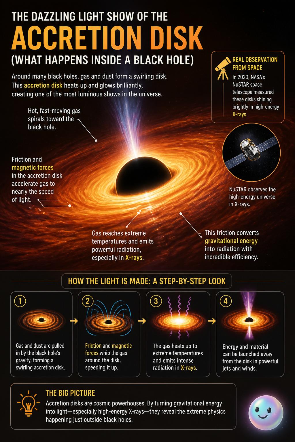 The dazzling light show of the accretion disk