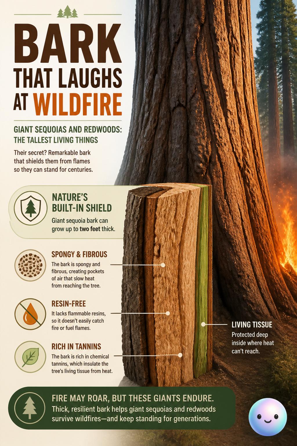 Bark that laughs at wildfire