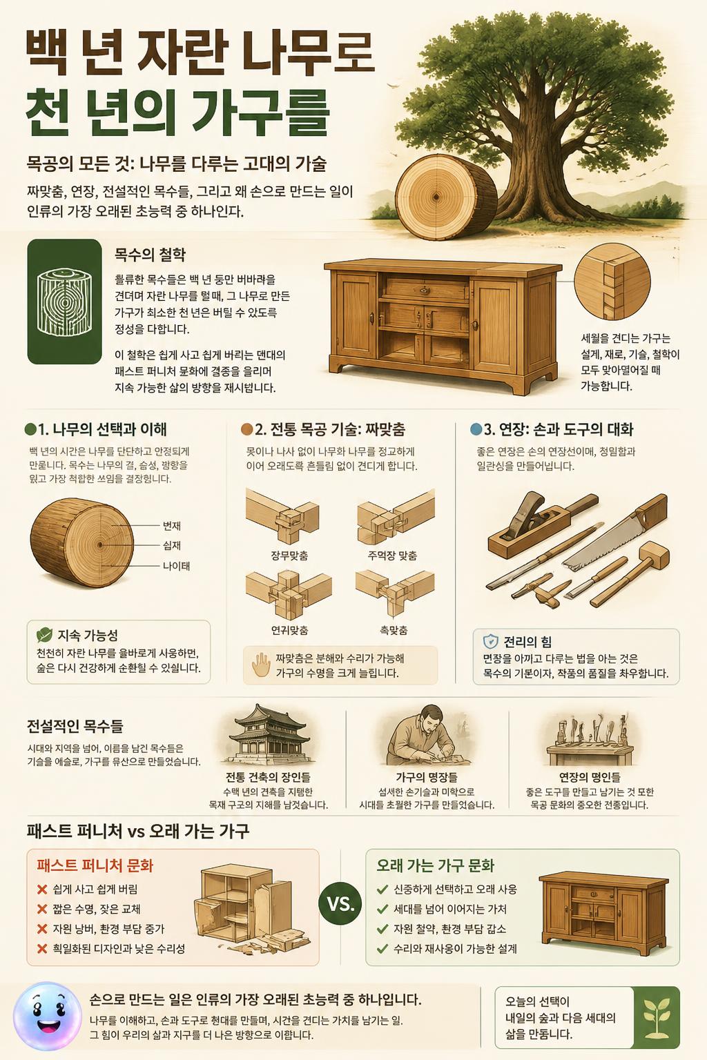 백 년 자란 나무로 천 년의 가구를