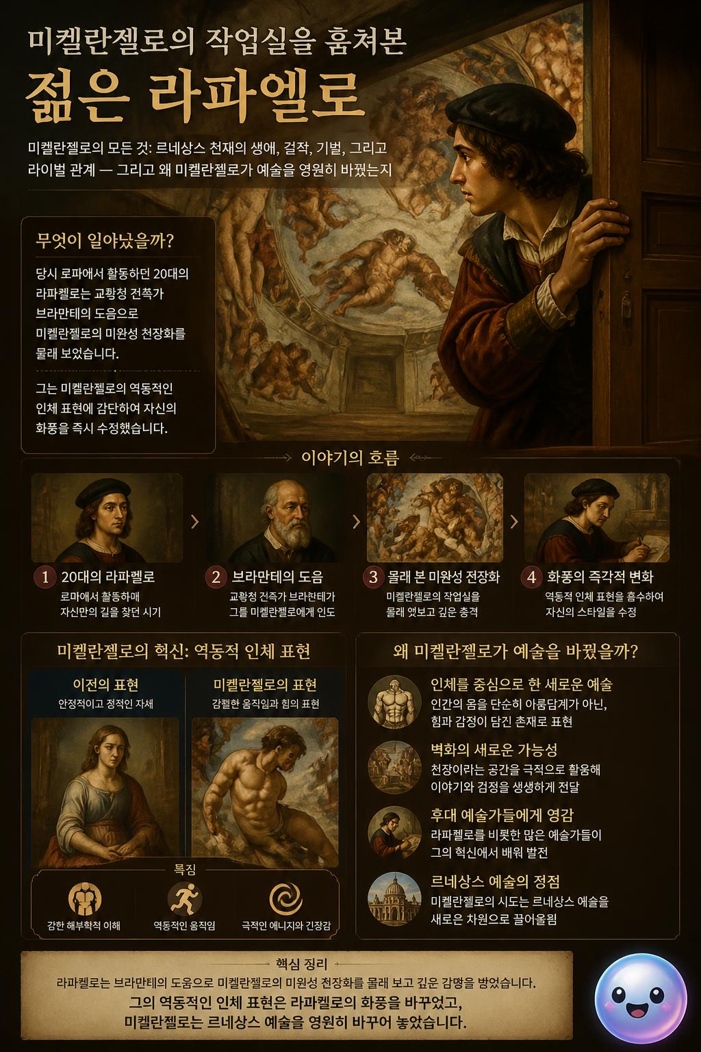 미켈란젤로의 작업실을 훔쳐본 젊은 라파엘로