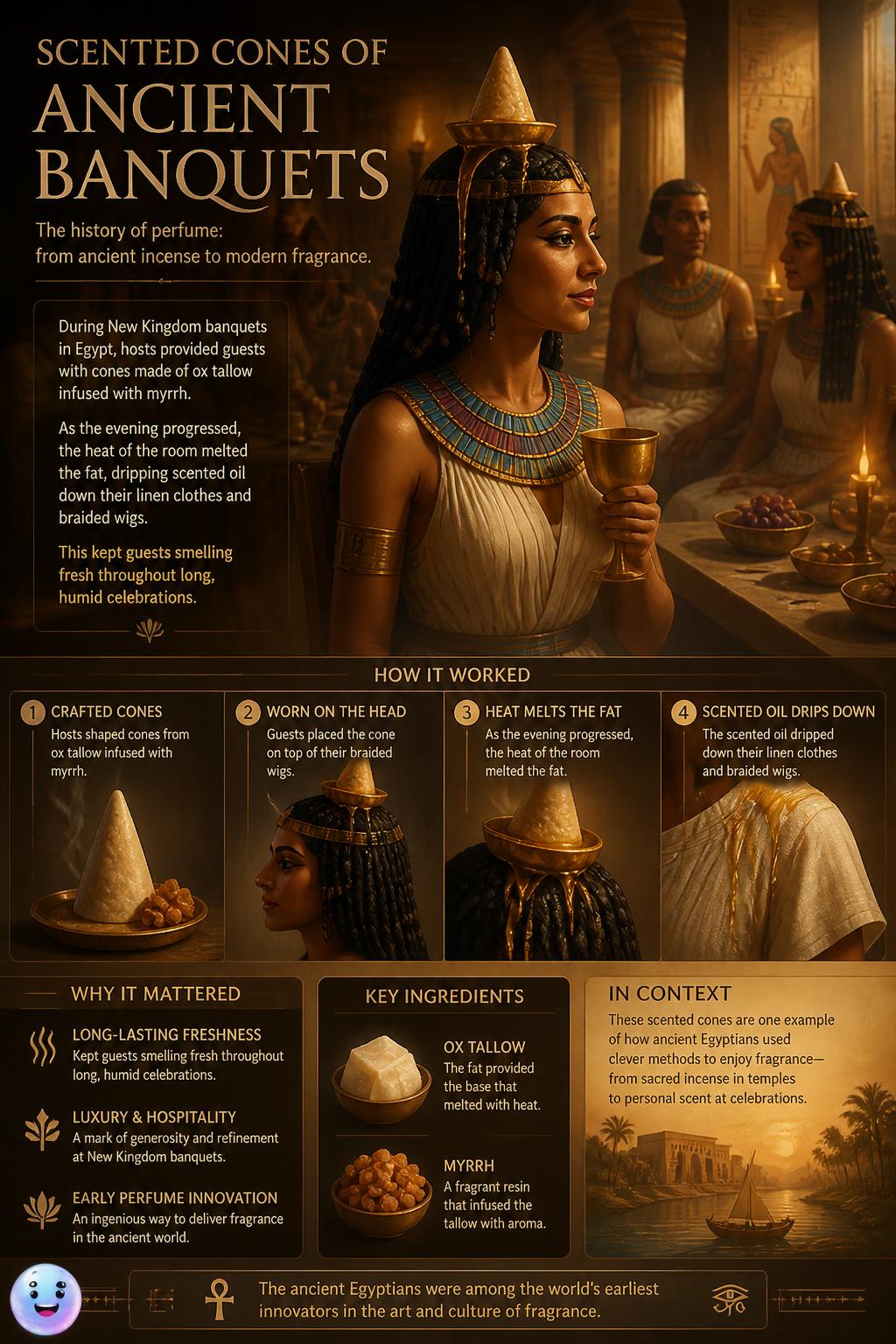 Scented cones of ancient banquets