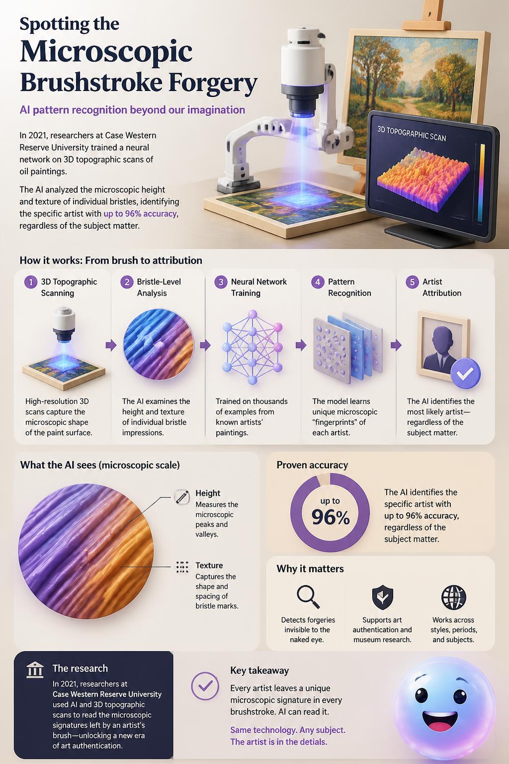 Spotting the microscopic brushstroke forgery
