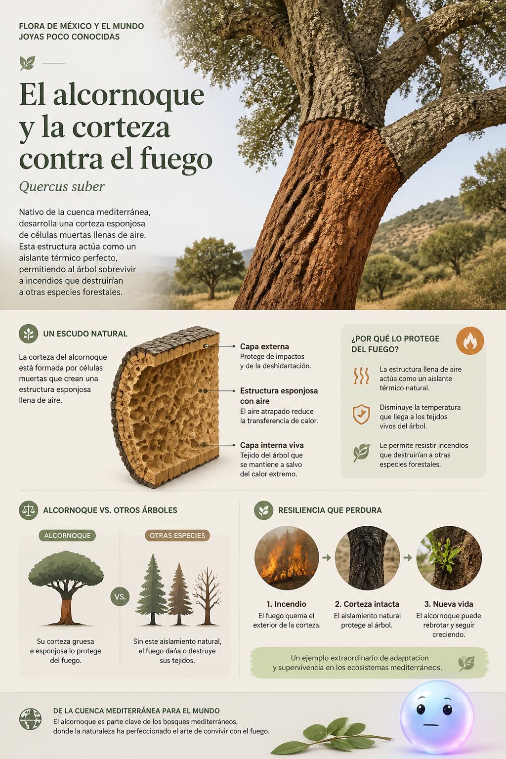 El alcornoque y la corteza contra el fuego