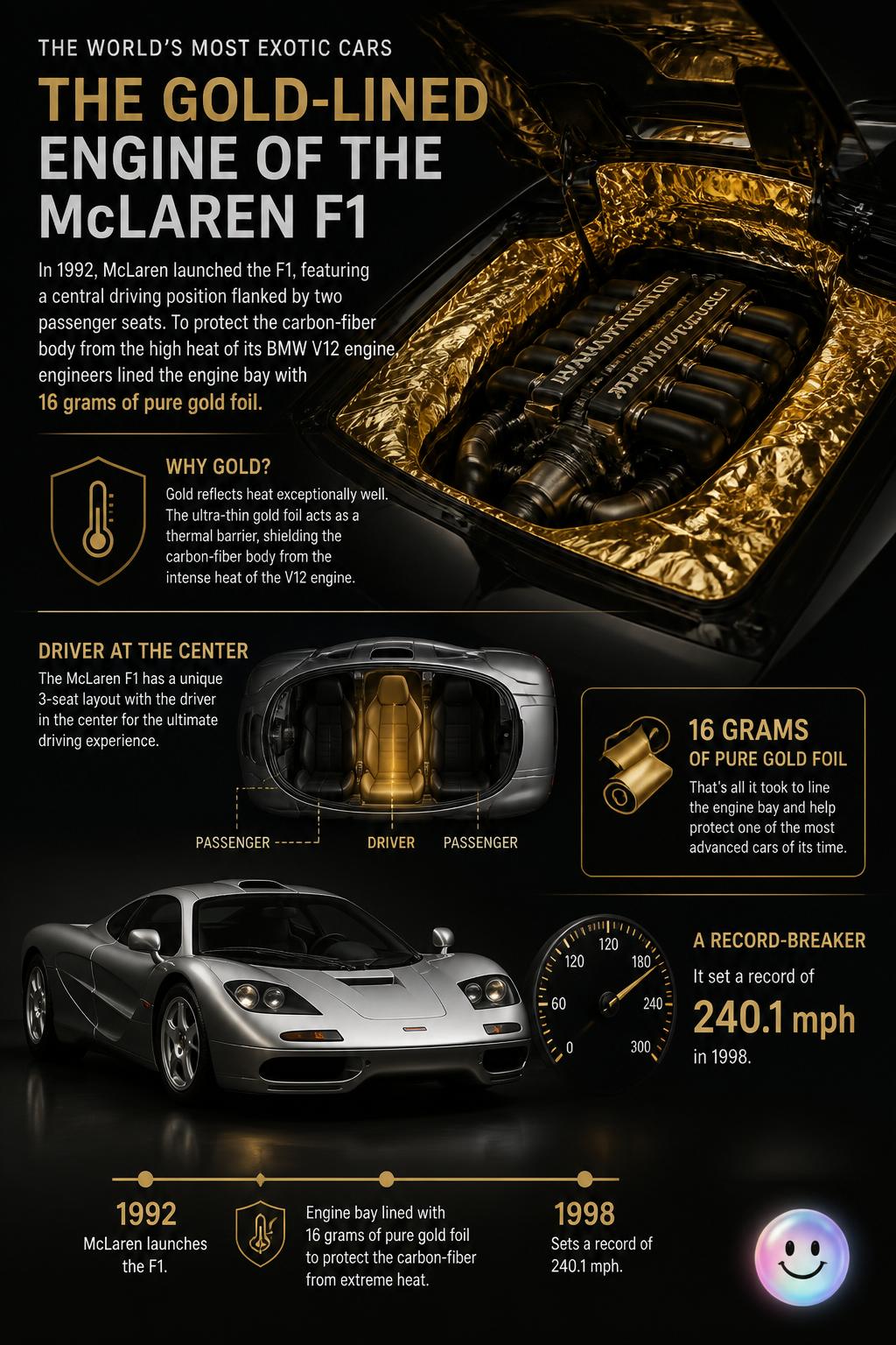 The gold-lined engine of the McLaren F1