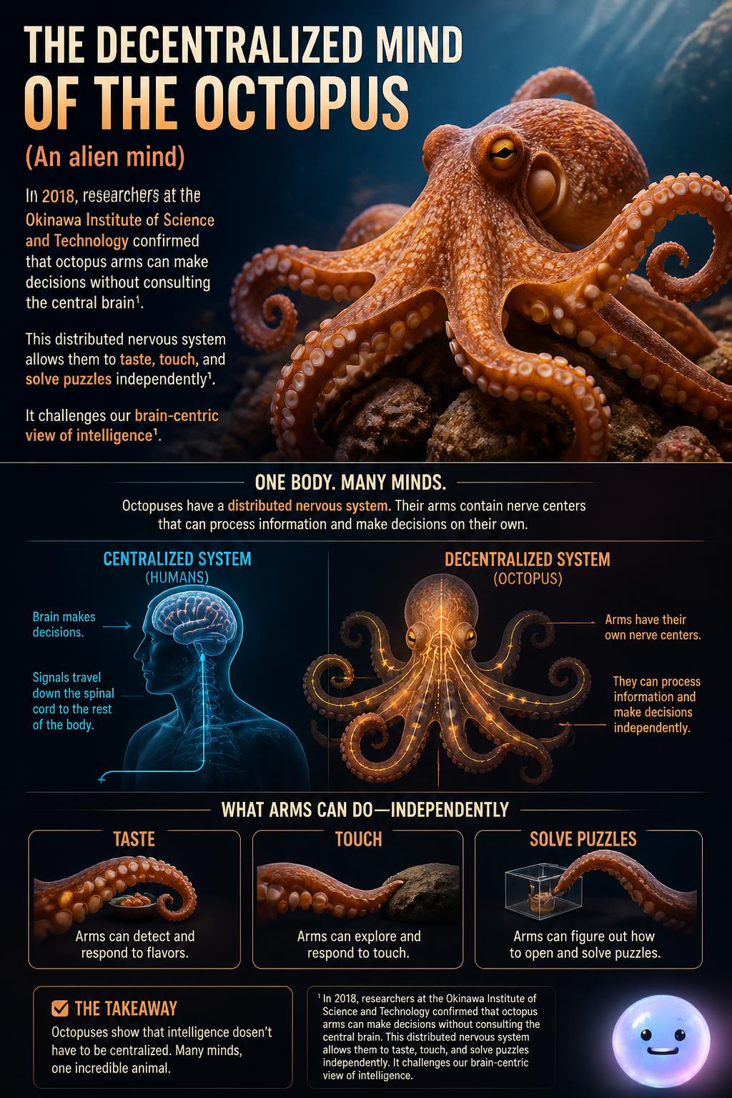 The decentralized mind of the octopus