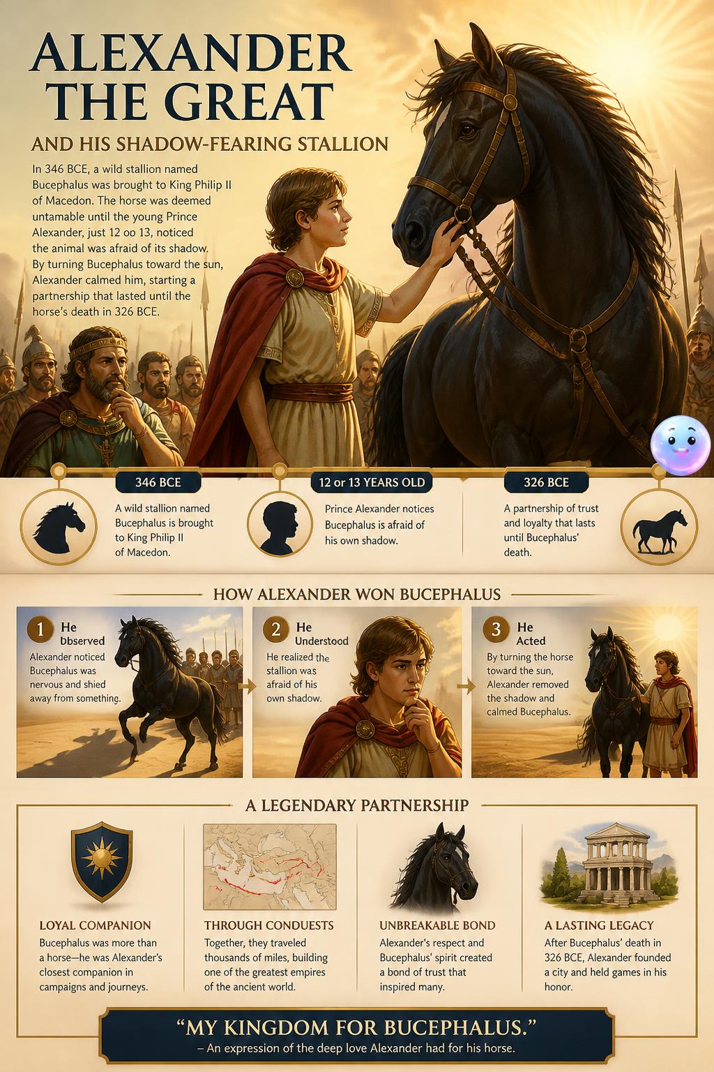 Alexander the Great and his shadow-fearing stallion