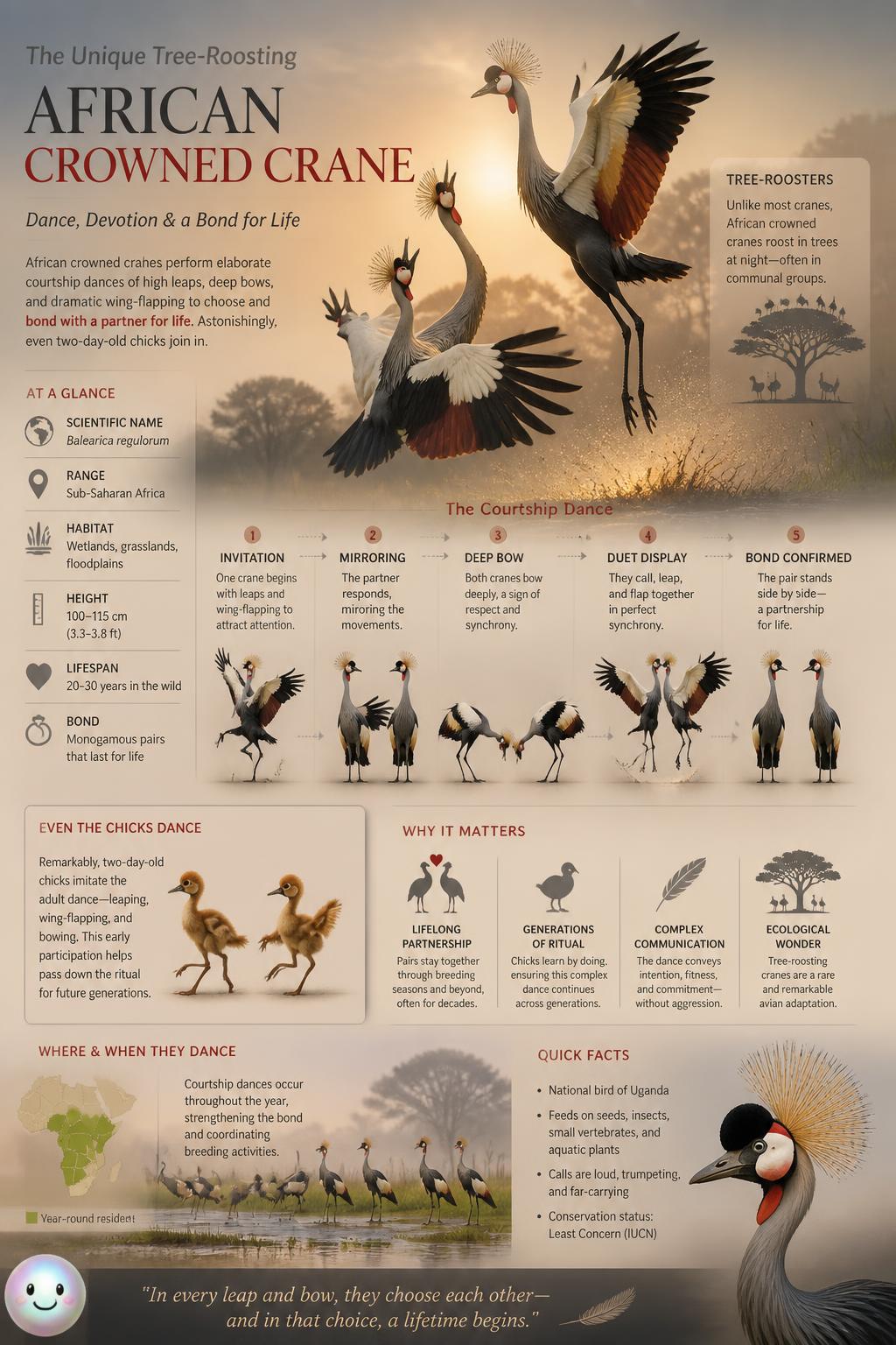 The unique tree-roosting African crowned crane