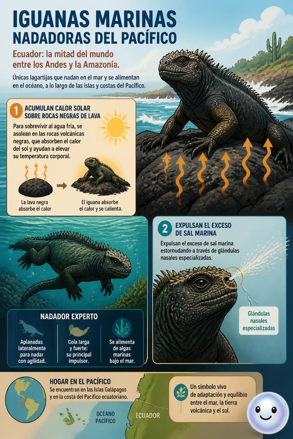 Iguanas marinas nadadoras del Pacífico