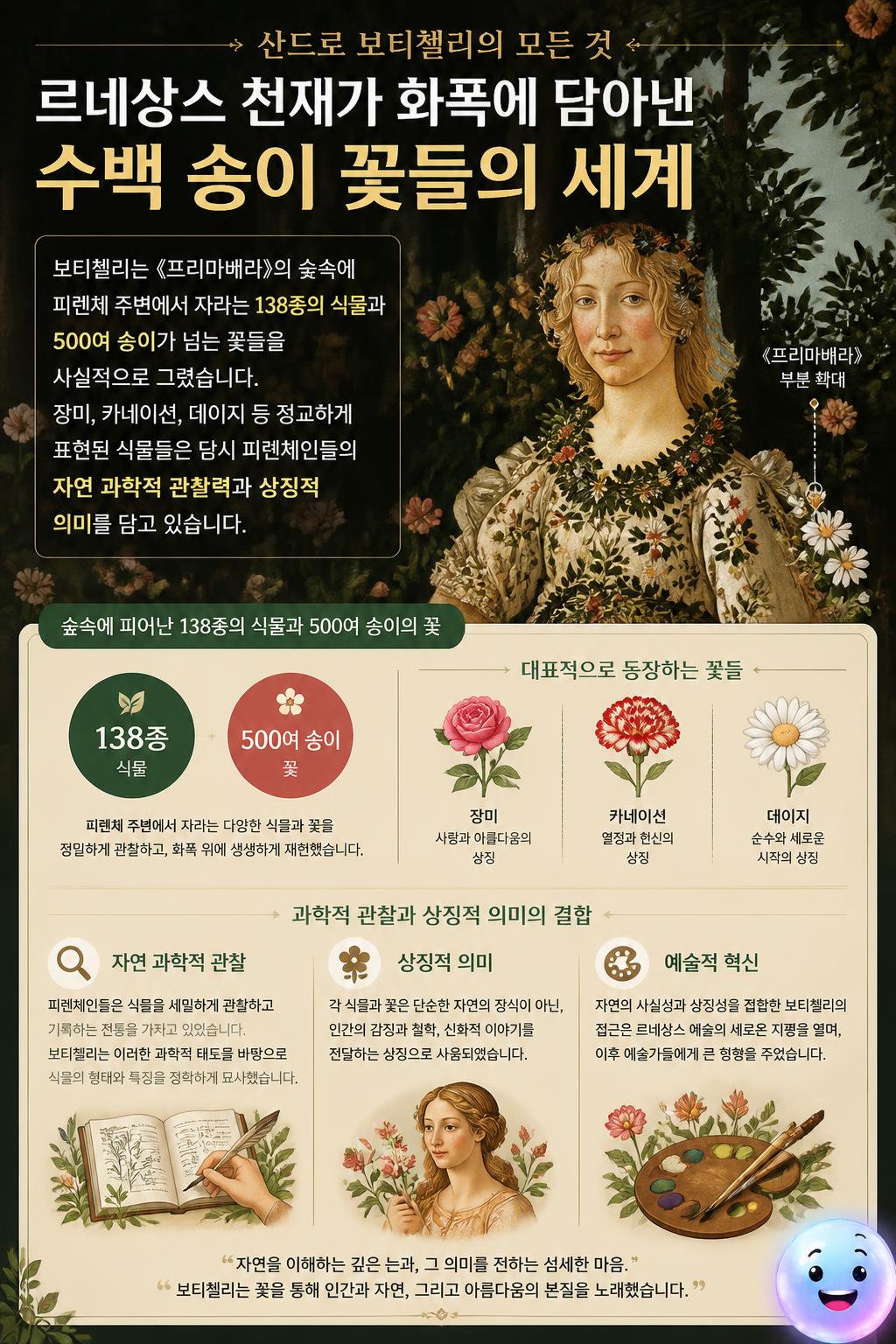 화폭 속에 정교하게 그려진 수백 송이 꽃들
