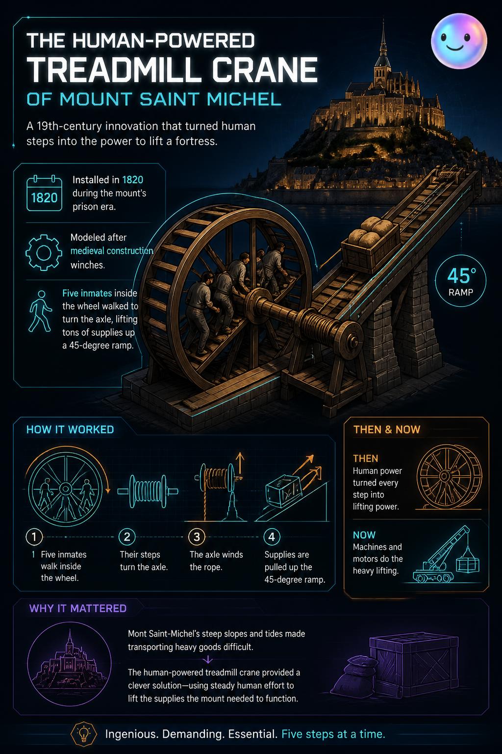 The human-powered treadmill crane