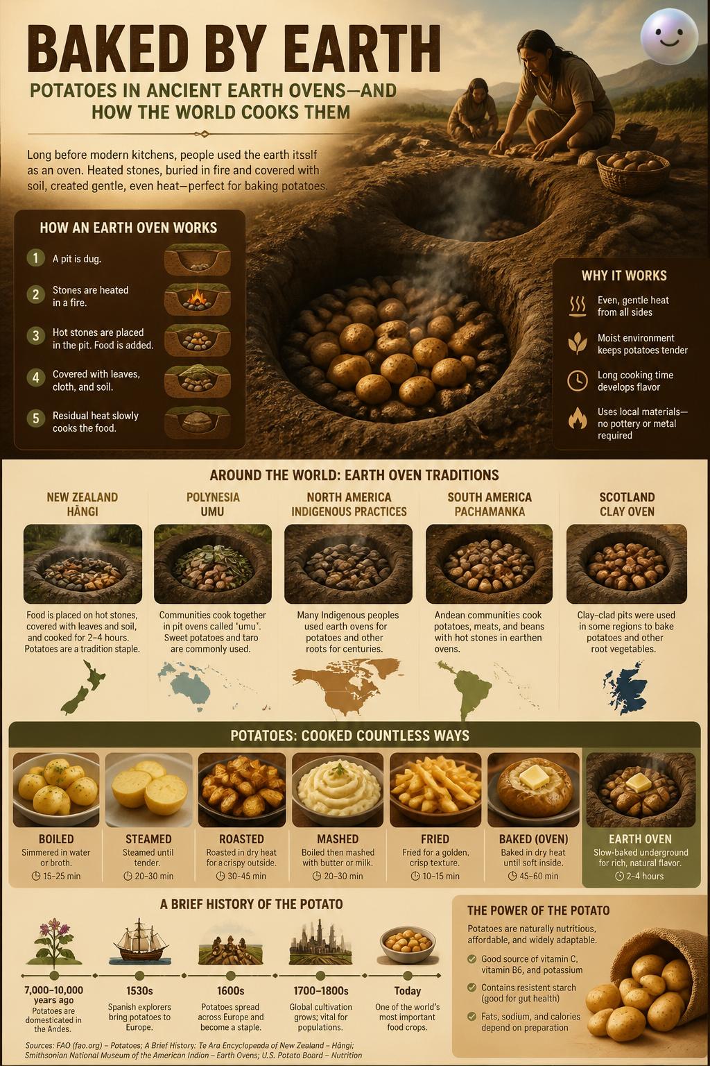 Baking potatoes in ancient earthen ovens underground