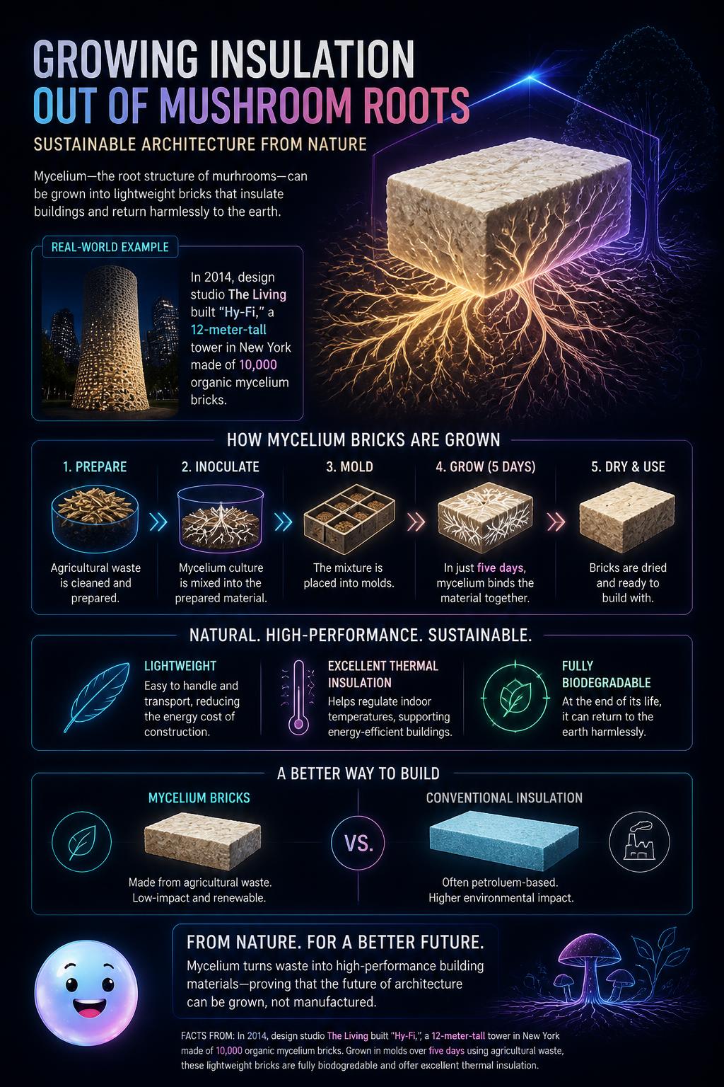 Growing insulation out of mushroom roots