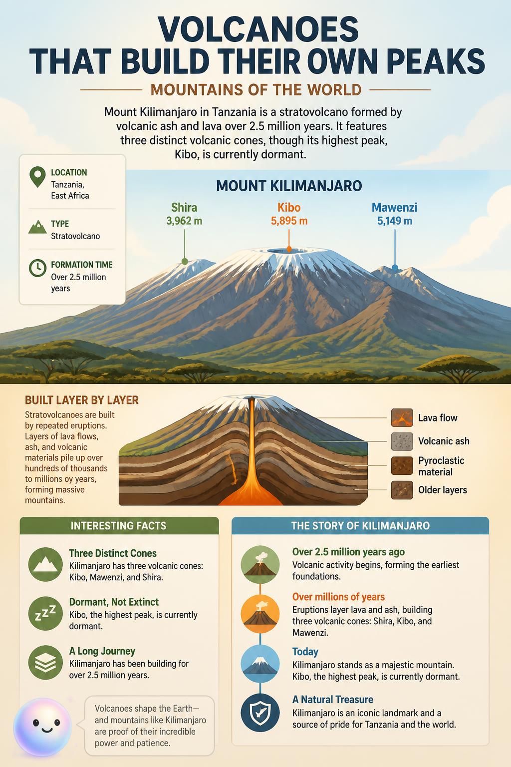 Volcanoes that build their own peaks