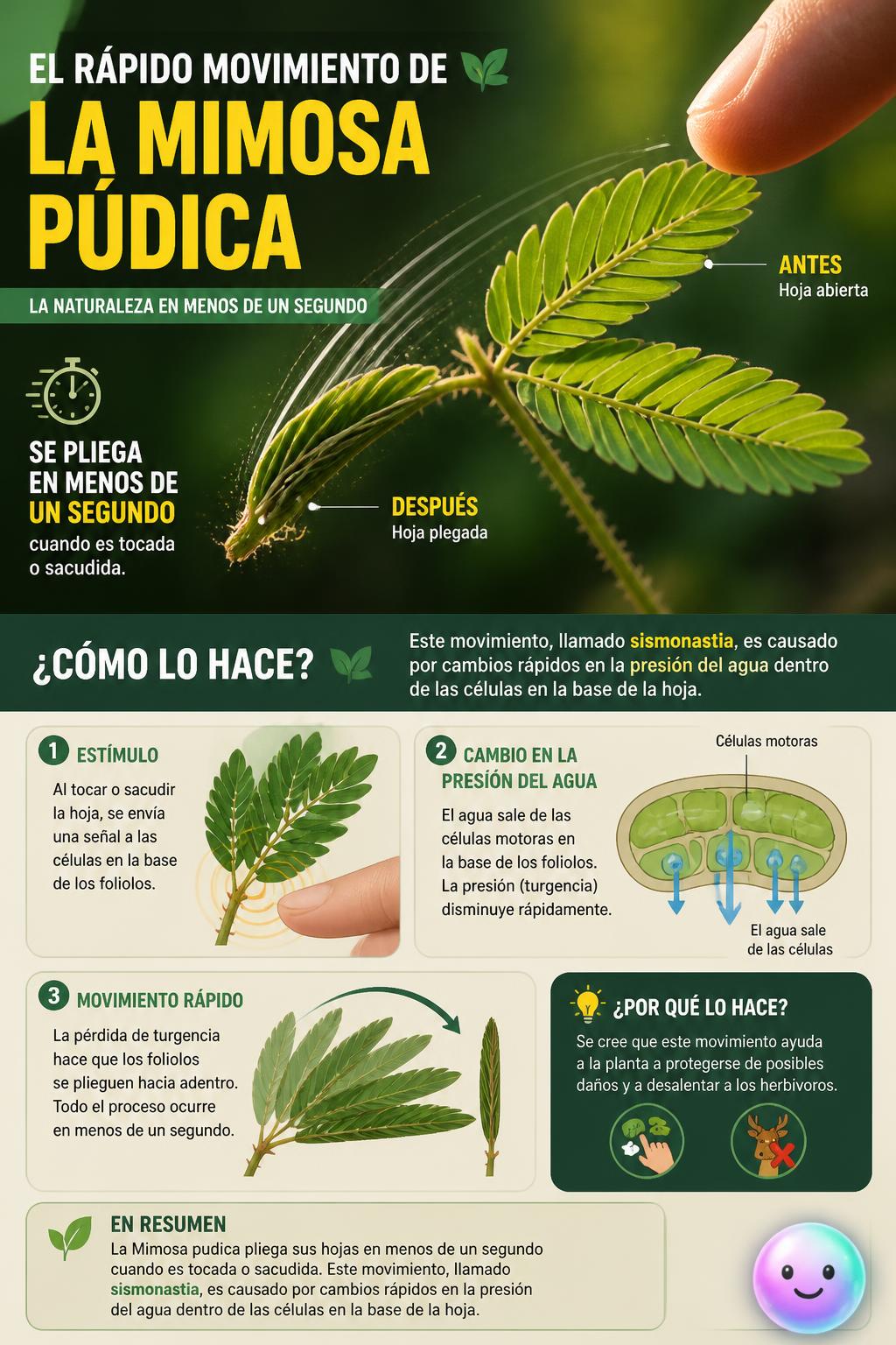 El rápido movimiento de la mimosa púdica