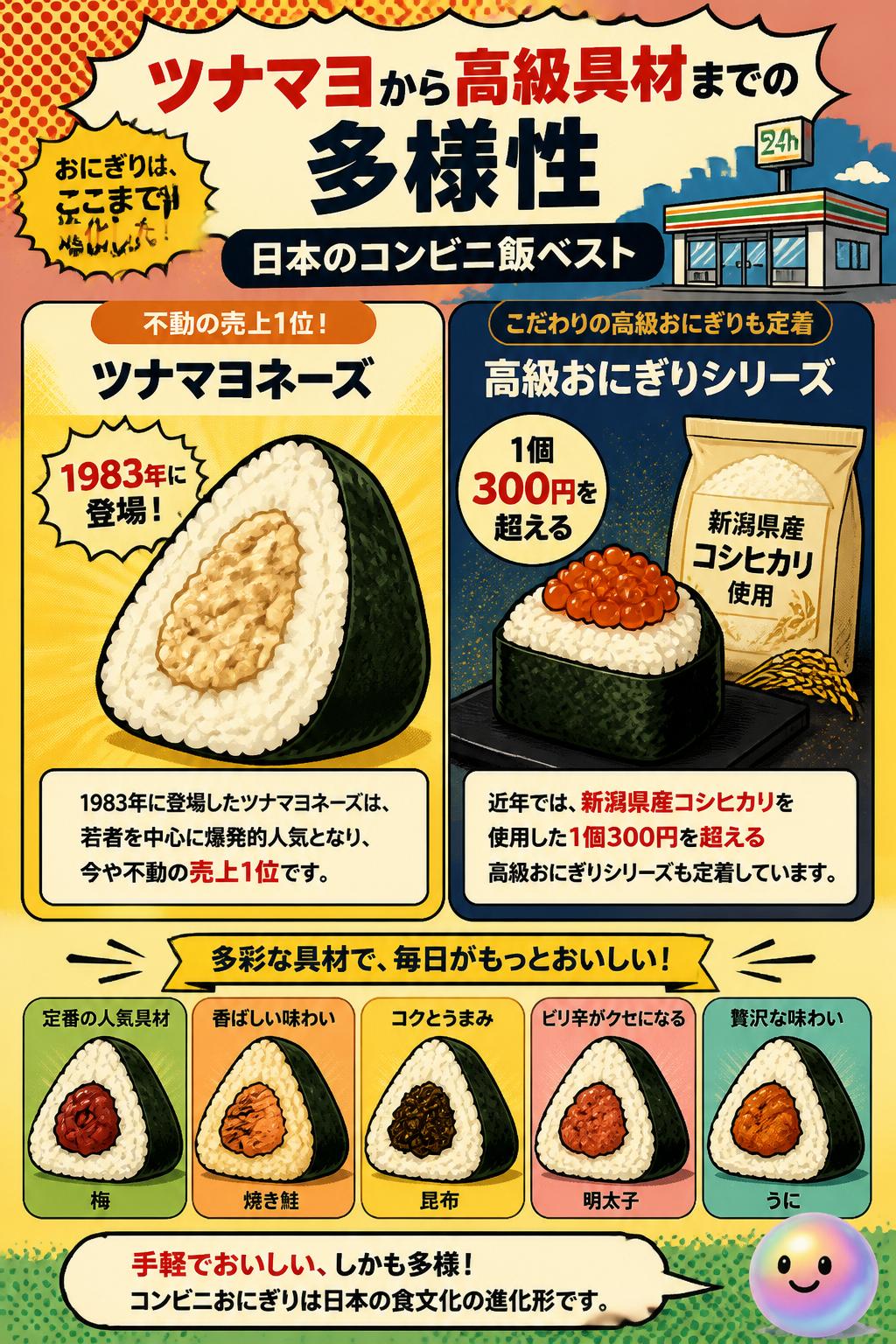 ツナマヨから高級具材までの多様性