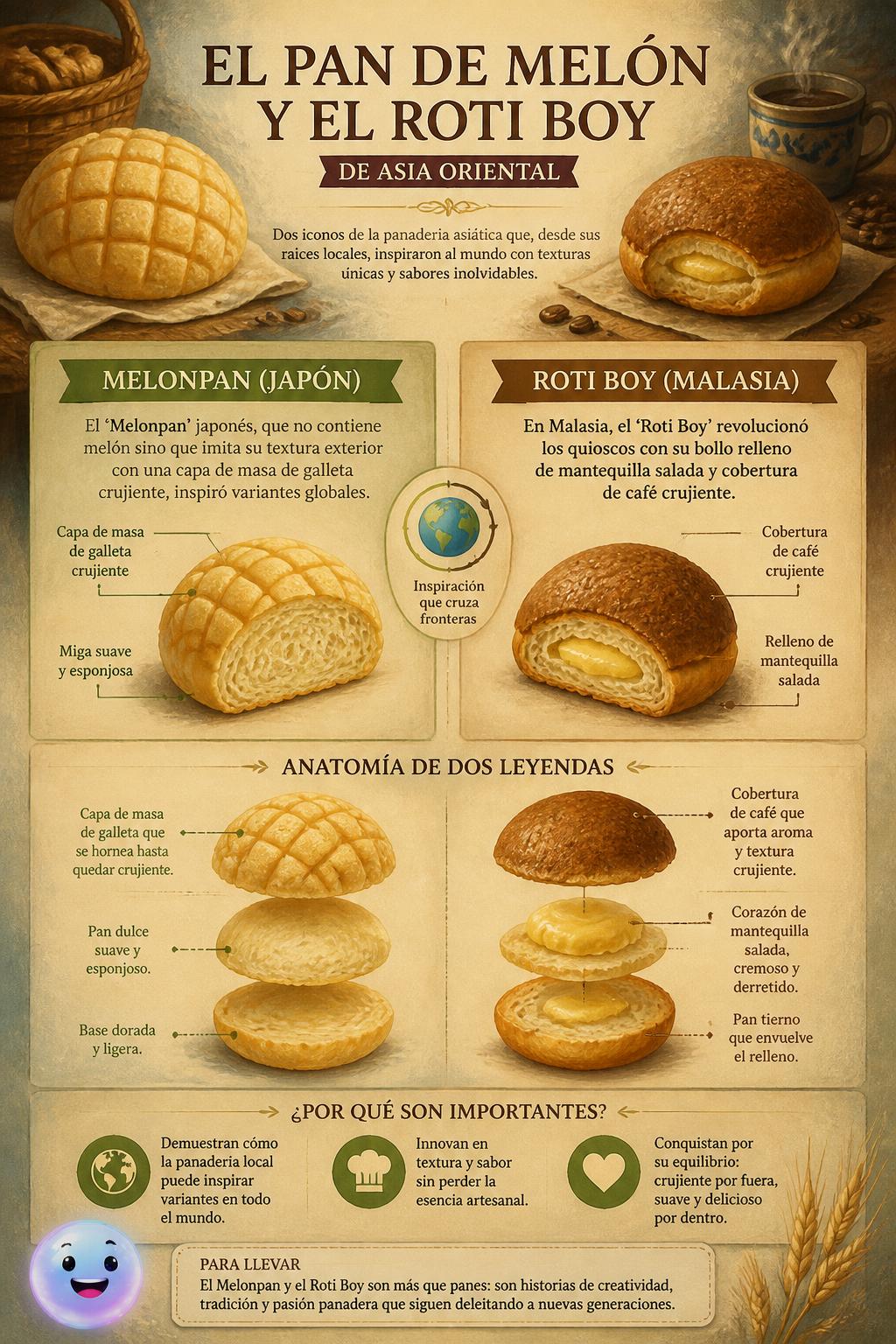 El pan de melón y el roti boy de Asia oriental