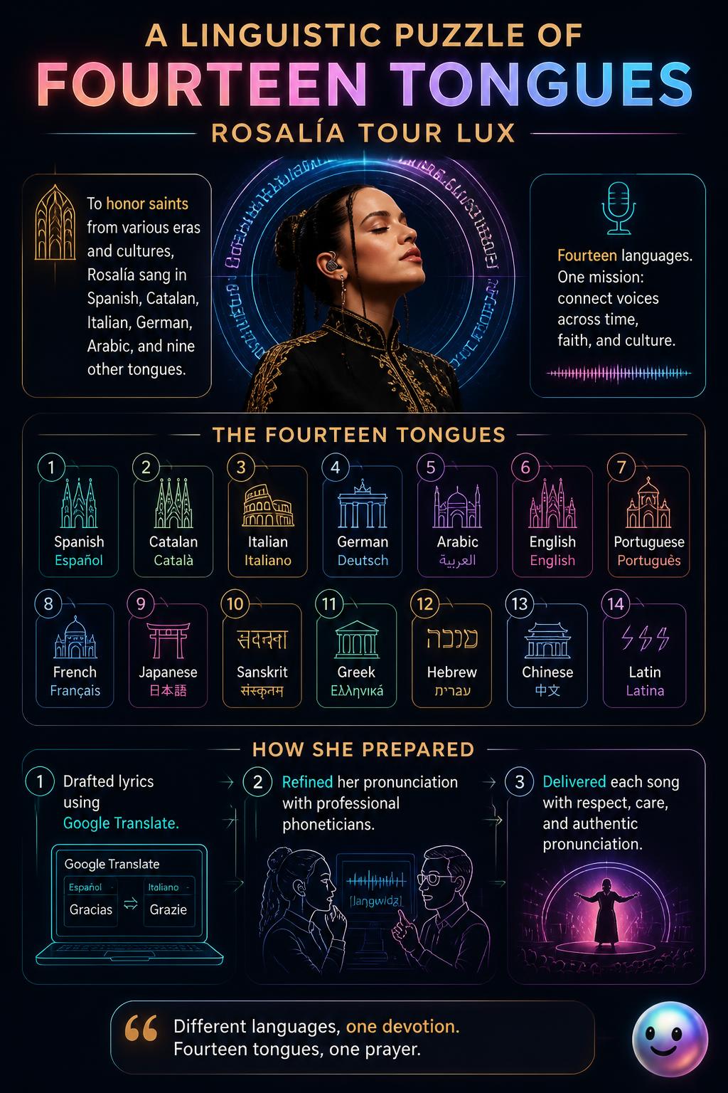 A linguistic puzzle of fourteen tongues