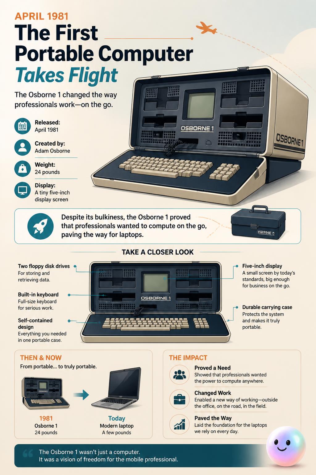 The first portable computer takes flight