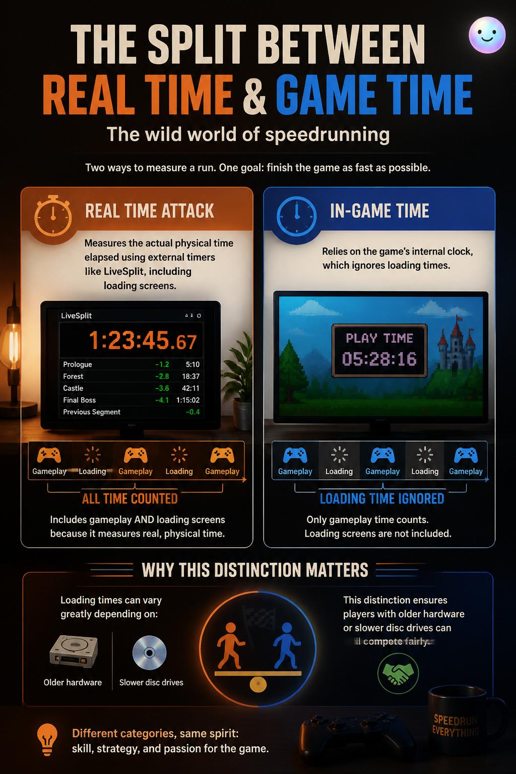 The split between real time and game time