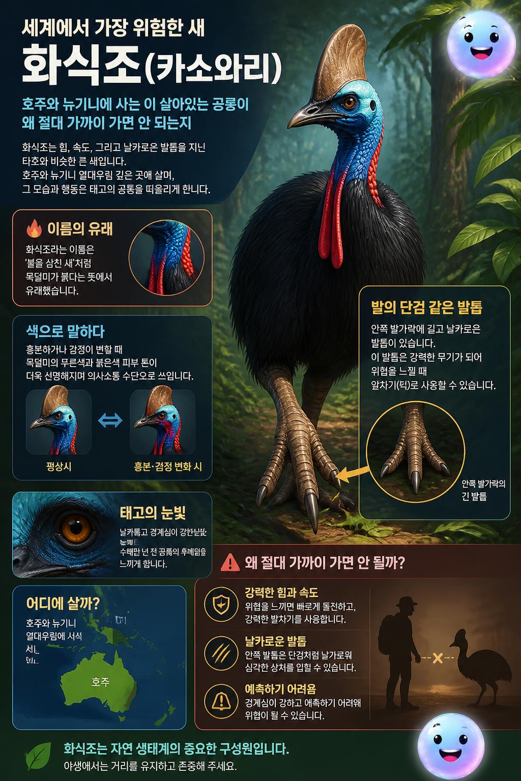 화려한 푸른 피부와 붉은 목벼슬