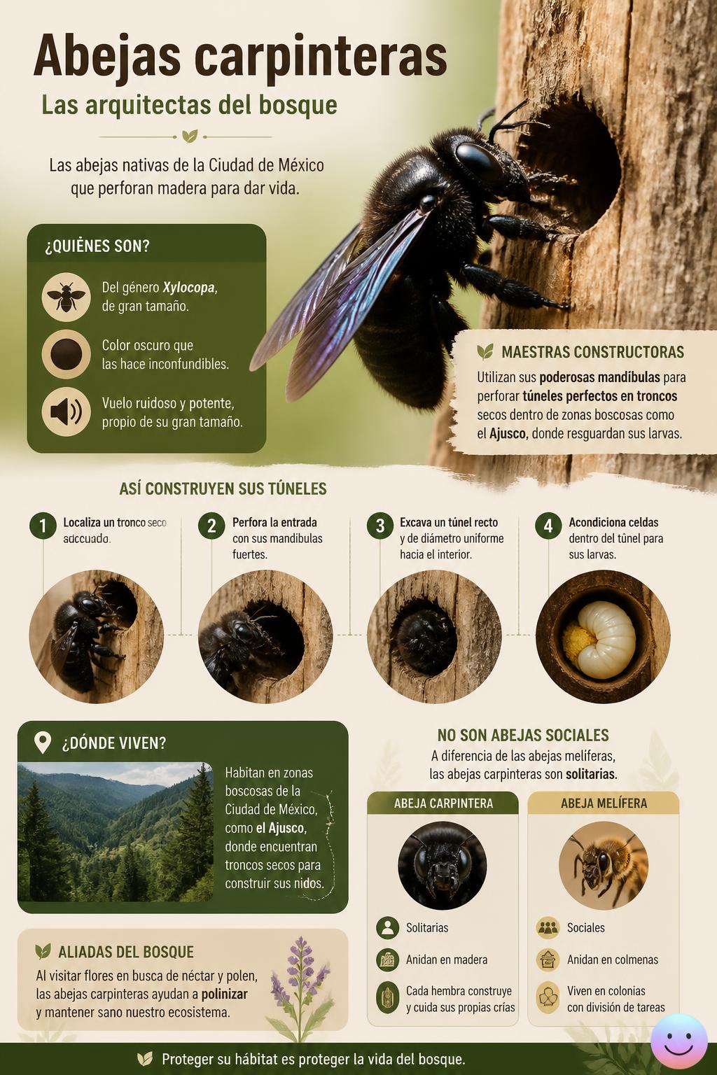 Abejas carpinteras que perforan madera